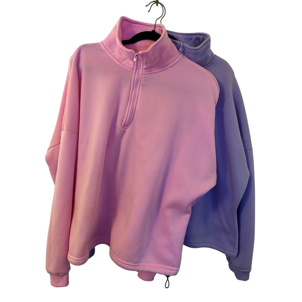 2 Pack Quarter Zip Pullover Sweatshirts Pink and Purple Fleece Lined Jackets
